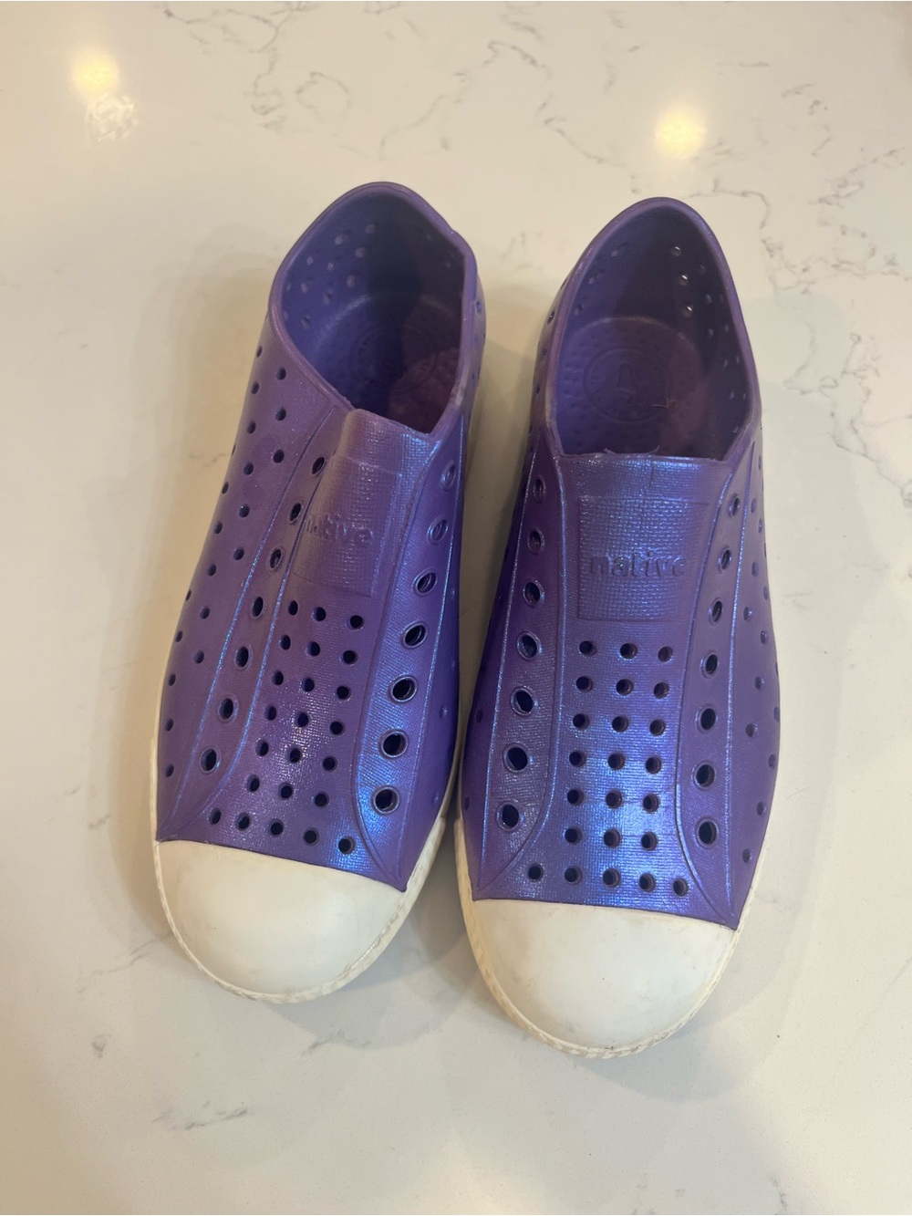 Native Kids Shoes Slip-On in Purple with White Toe Caps